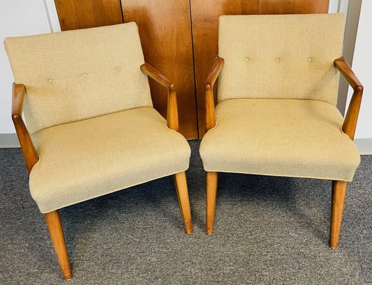 Neutral Fabric Mid Century Modern, Sleek Design Side Chairs - Nice Condition!