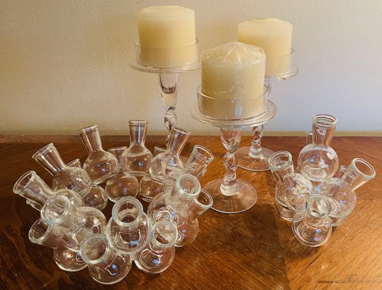 Fabulous, Fun And Funky Glass Flower Bud Vase Set And Candle Holders