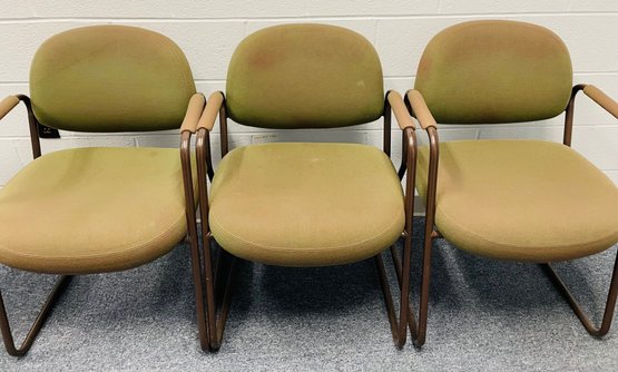 3 Sturdy Green Office Side Chairs - Needs Good Cleaning