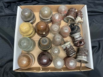 Box Of Assorted Vintage Glass Telephone Pole Insulation Caps