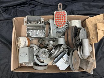 Box Of Assorted Electrical And Light Fixture Equipment