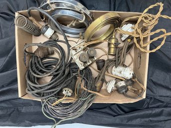 Box Of Assorted Light Fixture Equipment And Wires