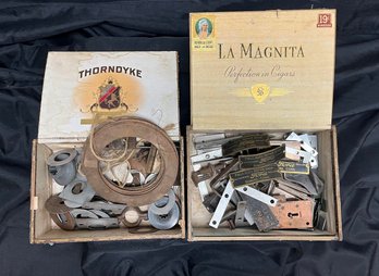 Two Cigar Boxes With Assorted Metal