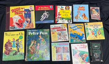 Lot Of Children's Books, VCR Tape, And 45 Record, 1950s-1990s, Including Little Golden Books And Disney