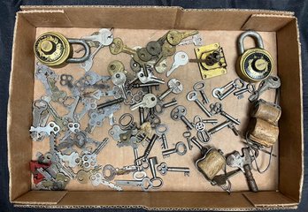 Lot Of Antique Assorted Keys And Locks