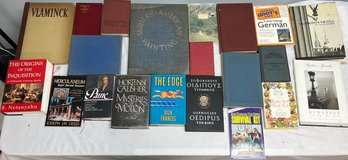 Lot Of Various Books Including Greek Tragedies, Books About Greece, And Books About Book Binding