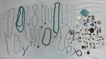 Lot Of Vintage Jewelry Including Necklaces, Bracelets, Pins, Rings, And Earrings