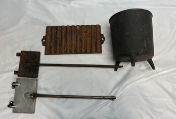 Fireplace Tools, Grate, Campfire Sandwich Makers, And Pot