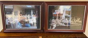 Handsome NYC Skyline Framed Artwork - 2 Of Them