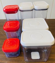 New - Several Solid Clear Containers With White Or Red Lids And Bonus Containers Too