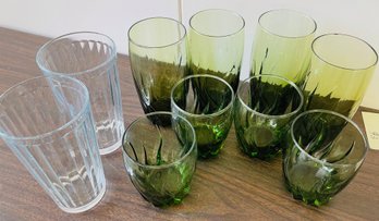 8 Green Water Glasses And 2 Clear Bonus Glasses