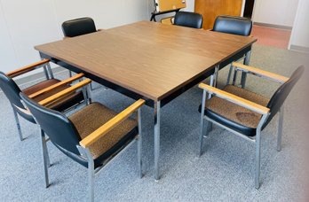 2 Conference Tables With 6 Chairs.  Chairs Have Metal Bases, Leather Back And Fabric Seat