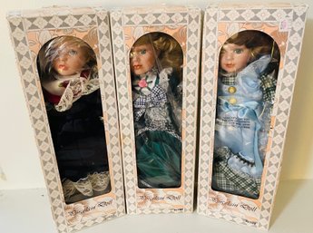 3 Porecelain Dolls - New In Box