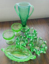Nice Assortment Of Green Glass Items