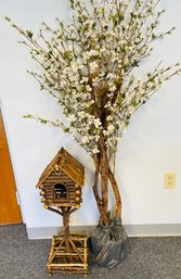 Pretty Faux Tree And Wood Bird House