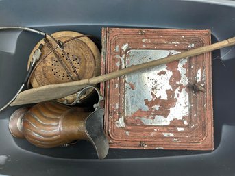 Box Of Vintage Items, Kettle, Pitcher, Box, Etc.