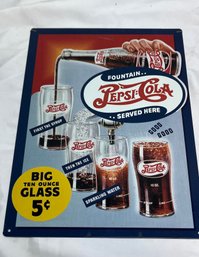 2001 Vintage Fountain Pepsi-Cola Tin Poster, 12' X 16.5'