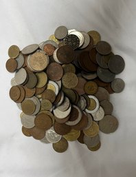 Pile Of Vintage Foreign Coins, French, Irish, Etc.