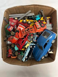 Box Of Vintage Assorted Toy Cars, Trucks, And Planes