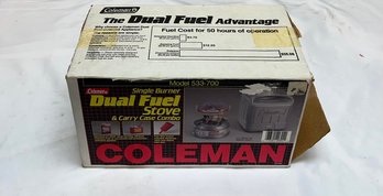 Vintage Coleman Single Burner Dual Fuel Stove And Carry Case Combo In Box