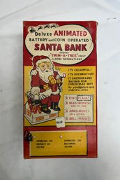 Vintage 1960 Deluxe Animated Battery And Coin Operated Santa Bank, Trim-a-tree Product By Noel Decorations