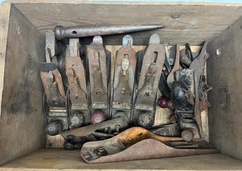 Wooden Box Filled With Wood Working Planes