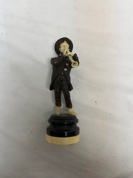 Small Figurine Of A Man In A Top Hat, Shoes With Buckles, And Playing An Oboe -- European Bone Carving?