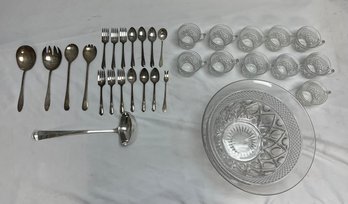 Gerity Georgian Sheffield Vintage Silverware Set, Forks, Spoons, Serving Ware, & Ladle, With Punch Bowl & Cups