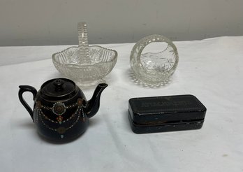 Vintage Glass Baskets, English Tea Pot, And Griest Attachments