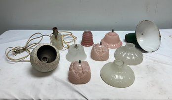 10 Various Vintage Lamp Stands And Shades, Glass And Metal -- Note Matching Shades For Lot 91