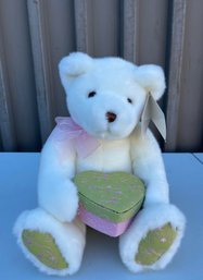 Brand New With Tag Gund Gifts White Teddy Bear With Small Heart Box And Pink Bow
