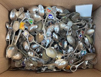 Box Of Assorted Collectible Souvenir Spoons