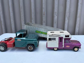 Three Vintage Tonka Trucks, Pick-up Truck, Camper And Trailer
