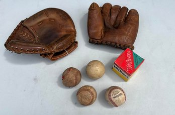 Vintage Baseball Mitts And Baseballs
