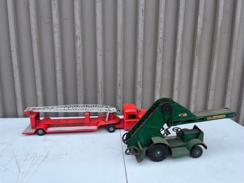 Two Vintage Toy Vehicles, Barber Greene Model Toy And SFD Structo Firetruck