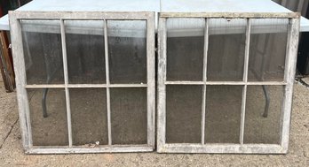 Antique Pair Of White Wooden And Glass 6 Pane Windows