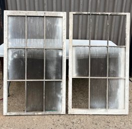 Antique Pair Of LARGE 9 Pane, White Wood And Glass Windows