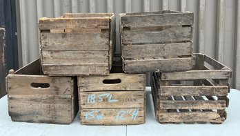 5 Vintage Wooden Crates Some With Branding As Pictured