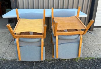 Set Of Four Vintage Wooden Chairs With Blue Cushion, From Trinity Furniture In Jacksonville, TX