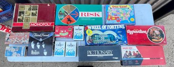 Collection Of Assorted Vintage Board Games, Monopoly, Beatles Trivial Pursuit, Boggle, Risk, Pictionary, Etc.
