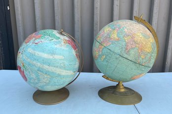 Two Vintage C. 1960-70s Spinning World Globes