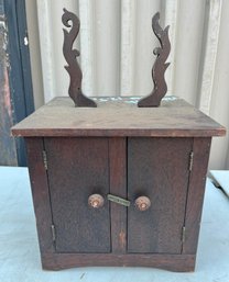 Antique Two Sided Wooden Jewelry Box With Doors And Drawers