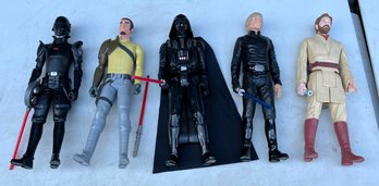 Five 2013 12in Star Wars Action Figures With Lightsabers, Luke Skywalker, Darth Vader, Etc.