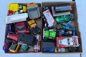 Lot Of Various Vintage Toy Vehicles Including Firetrucks, Ambulances, Planes, Cars, Etc.