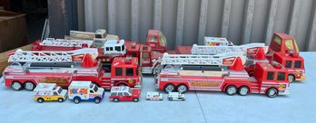 Lot Of Various Vintage Toy Firetrucks, Emergency Vehicles And Ambulances