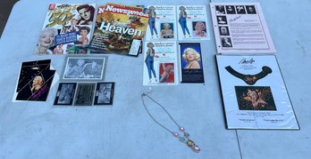 Collection Of Vintage Marilyn Monroe Memorabilia, Magazines, Telephone Cards, Necklace, Etc.