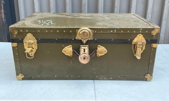 Vintage Green Luggage Trunk, National Vulcanize Fibre Co., With Removable Tray