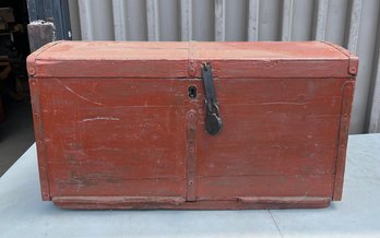 Vintage Red Wooden Chest With Jupiter Padlock