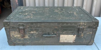 Green Antique Wooden Tool Chest With Various Storage Compartments And Tools Inside