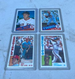 Four Vintage Topps Baseball Cards, Roger Clemens, Kirby Puckett, Andy Van Slyke And Darryl Strawberry